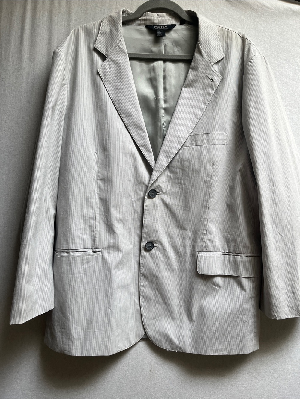 DKNY Donna Karan Pinstriped Lightweight 100% Cotton Blazer Grey XL